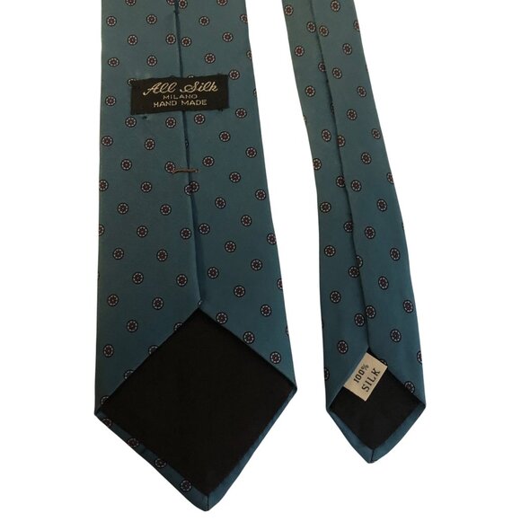 All Silk Milano Handmade Blue Patterned Mens Necktie Office Work Formal Dad Gift - Picture 4 of 7